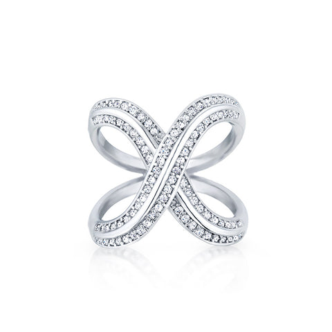 Samie Collection Rhodium Plated Pavé CZ Criss Cross Ring