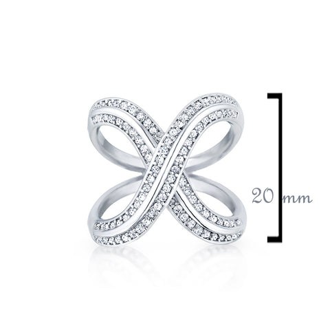 Samie Collection Rhodium Plated Pavé CZ Criss Cross Ring