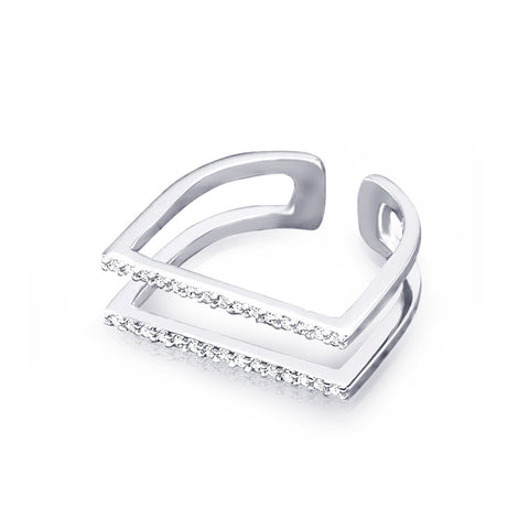 Samie Collection Rhodium Plated Pavé CZ Open Duo Band Ring 6.5mm