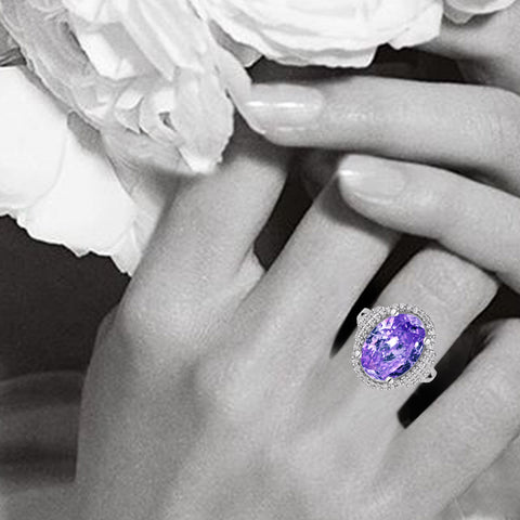 Samie Collection 6.13ctw Amethyst CZ Halo Anniversary Ring in Rhodium Plating