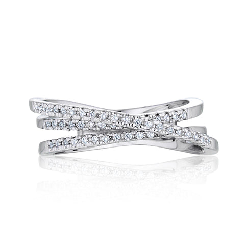Crossover Stacking Ring with 0.2ctw CZ in Rhodium Plating