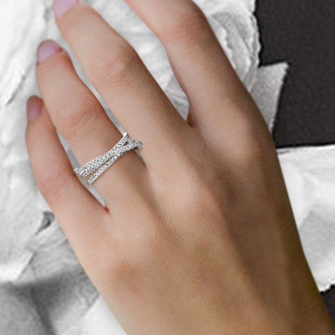 Crossover Stacking Ring with 0.2ctw CZ in Rhodium Plating