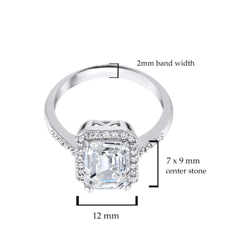 Samie Collection 2.94ctw Emerald shape CZ Halo Engagement Rings in Rhodium / Gold Plating