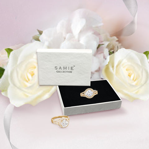 Samie Collection 2.43ctw CZ Halo Engagement Ring in Gold Plating, Jewelry Box