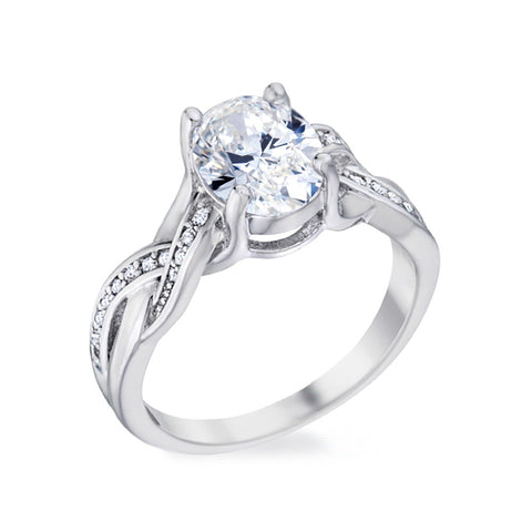 Samie Collection Engagement Ring with 2.02ctw Oval CZ in Rhodium Plating