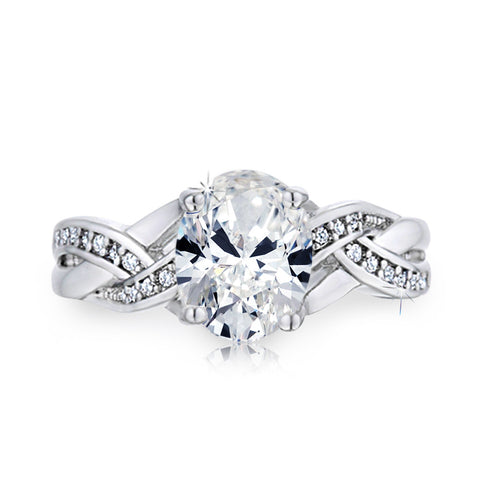 2.02ctw Oval CZ Engagement Rings in Rhodium Plating