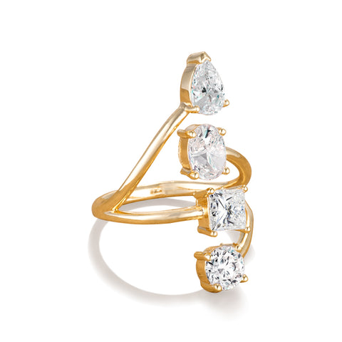 Samie Collection 3.02ctw Multi-Shape CZ Swirl Ring in Gold Plating