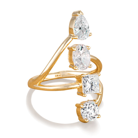 Samie Collection 3.02ctw Multi-Shape CZ Swirl Ring in Gold Plating