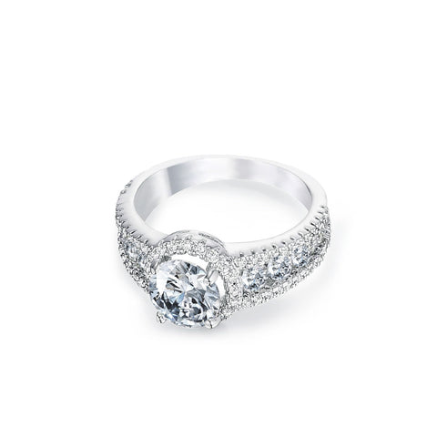 Samie Collection 2.04ctw Round CZ Halo Wedding Engagement Ring in Rhodium Plating