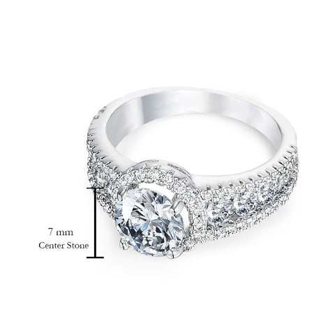 Samie Collection 2.04ctw Round CZ Halo Wedding Engagement Ring in Rhodium Plating