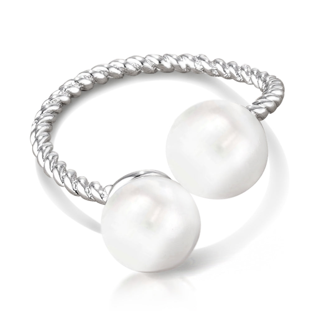 Cable Ring with Double Simulated Pearls
