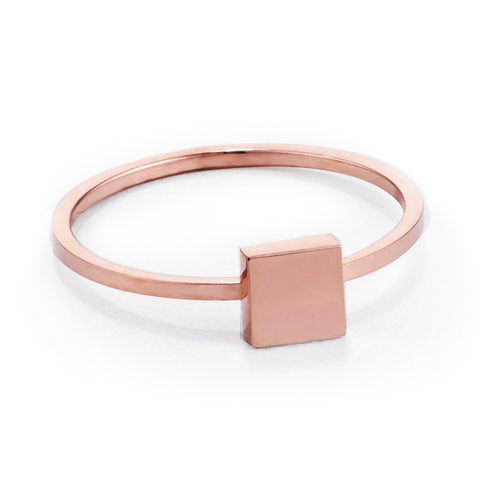 Stainless Steel Square Stackable Ring in Rose Gold Plating, 1 mm Band