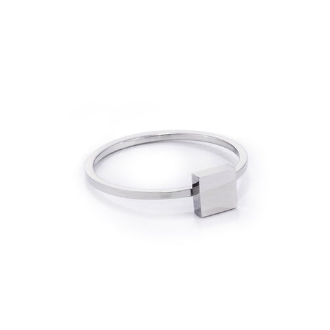 Stainless Steel Square Stackable Ring in Silver-tone, 1mm Band