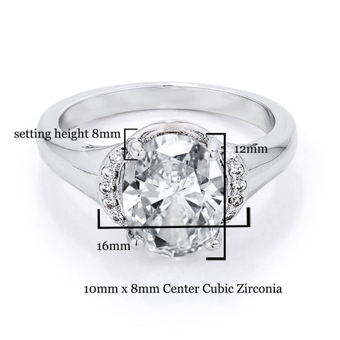 Samie Collection 2.62ctw Oval Shape Cubic Zirconia Classic Solitaire Halo Set Engagement Rings for Women in Rhodium Plating, Black & Clear CZ, Size 5-14