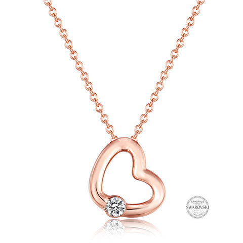 Samie Collection Swarovski® Crystal Open Heart Pendant Necklace in Rose Gold Plating, 16-18"