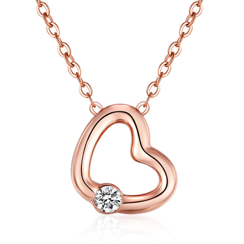 Rose Gold-Tone Open Heart Pendant Necklace with Swarovski Crystal