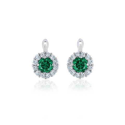 Samie Collection Rhodium Plated 2.4ctw Green CZ Halo Drop Earrings, 11mm