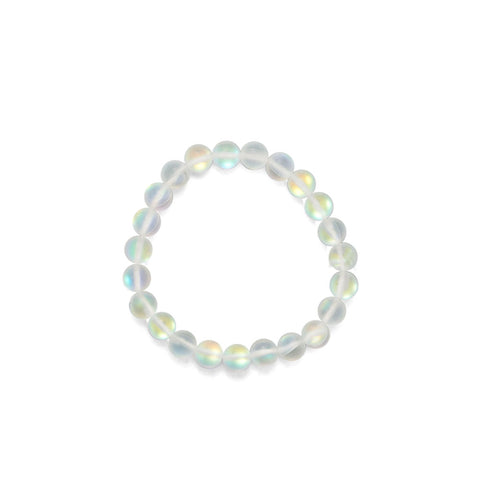 Mermaid Kisses Iridescent Rainbow Glass Beads Stretch Bracelet, Stackable, 8.5mm