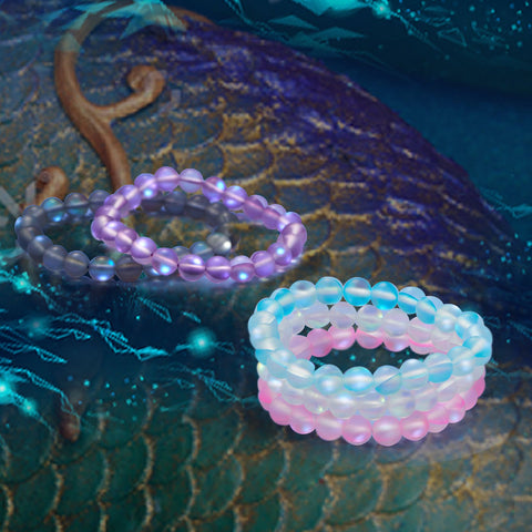 Mermaid Kisses Iridescent Aqua Glass Beads Stretch Bracelet, Stackable, 8.5mm