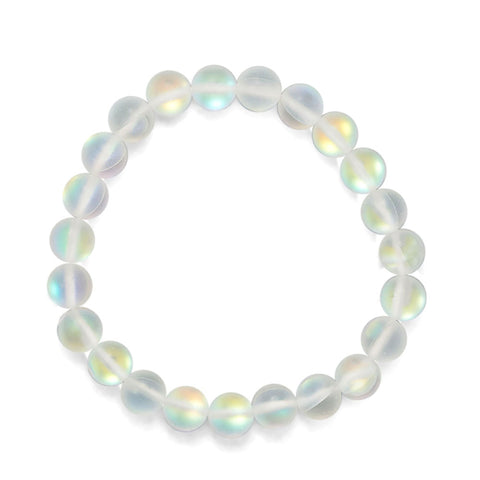 Samie Collection Mermaid Kisses Iridescent Rainbow Glass Beads Stretch Bracelet, Stackable, 8.5mm