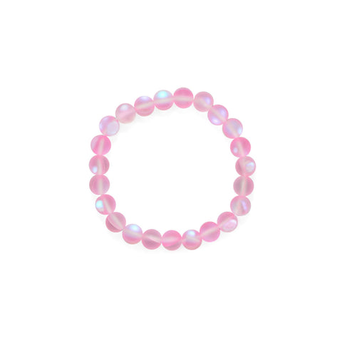 Mermaid Kisses Iridescent Pink Glass Beads Stretch Bracelet, Stackable, 8.5mm