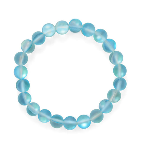 Samie Collection Mermaid Kisses Iridescent Aqua Glass Beads Stretch Bracelet, Stackable, 8.5mm