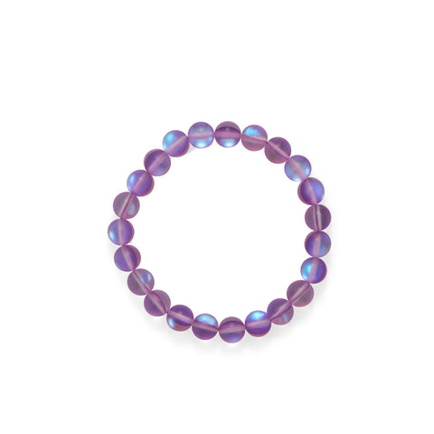 Mermaid Kisses Iridescent Purple Glass Beads Stretch Bracelet, Stackable, 8.5mm