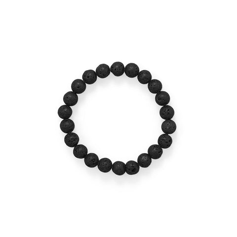 Unisex Black Volcanic Lava Beads Stretch Bracelet, 8.75mm