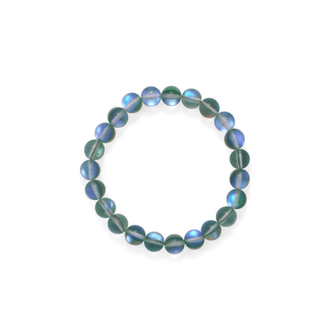 Samie Collection Mermaid Kisses Iridescent Green Glass Beads Stretch Bracelet, Stackable, 8.5mm